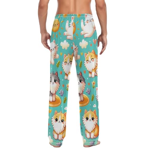 Men's Pajama Pants Cute Cats Happy Life Sleep Pajama Lounge Pant with Pockets, Elastic Waistband2