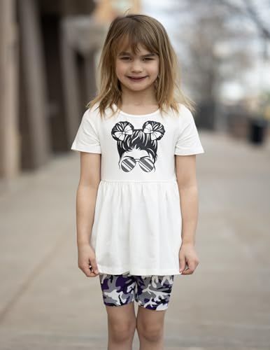 Image of Arshiner Girls Summer Outfits Short Sleeve Ruffle Hem Top and Biker Shorts Set Girl Clothes 4-15 Years