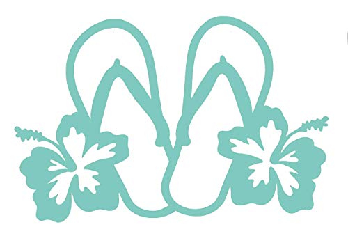 Custom Vinyl Tropical Hibiscus Double Flip Flop Sandal Decal Transfer - Beach Flower Bumper Sticker for Tumblers, Laptops, Car Windows