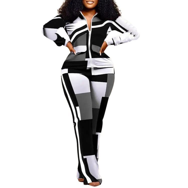 Ensemble 2 pièces femme imprimé léopard manches longues veste zippée pantalon ajusté taille L