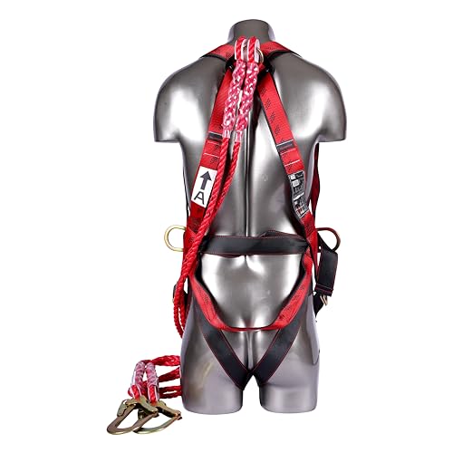 Image of KARAM Full Body Safety Harness (Class P) with Waist Belt for Fall Arrest & Work Positioning with Double Lanyard & Hook | Construction Harness & Fall Protection | PN17(PN206D)(PP)(000 131)(2.0M)
