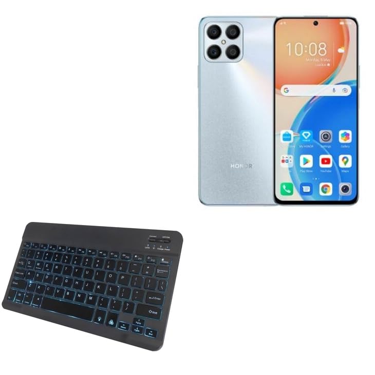 BoxWave Keyboard Compatible with Honor X8 5G - SlimKeys Bluetooth Keyboard - with Backlight, Portable Slim LED 7 Colors - Jet Black