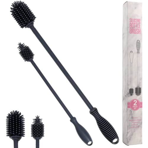 kprice® Goupillon Biberon Silicone | Brosse Lave Bouteille | Brosses de Nettoyage | Ecouvillon Biberons Bébé | Goupillon Gourde | Brosse Silicone | Bottle Brush | 2U (Noir) Cover