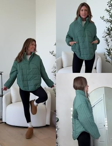 Daacee Oversized Lightweight Quilted Pullover Jacket in Green - Cozy Chic for Every Occasion - Image 6