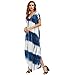 MakeMeChic Casual Maxi Short Sleeve Split Tie Dye Long Dress Blue White Small