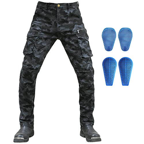 Pantalones Motocicleta,Pantalones Vaqueros Seguridad Motociclistas Almohadilla Protectora Silicona Extendida Extraíble,Pantalones Tácticos Combate,Pantalones Vaqueros Trabajo Carga,Camuflaje XS