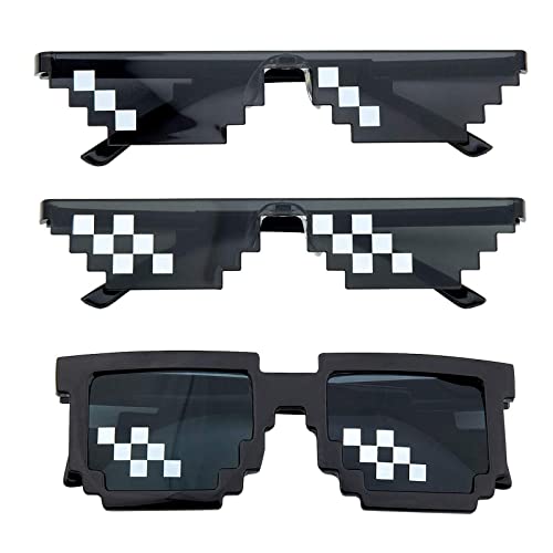 Bymivofun 3 pares Gafas Pixeladas, Gafas de Mosaico de Píxeles, Gafas de Sol Thug Life, Gafas Cool Thug, para Viajes, Fotografía, Fiestas Temáticas, Conciertos, Fiestas, Festivales Cover