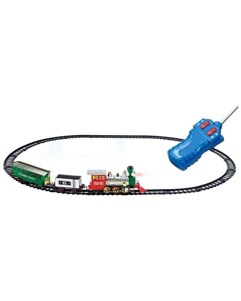 Image of Remote Control Train Set with 345 CM Tracks (14 Pcs) | Battery Operated Classic Toy Train with Light & Sound | Electric RC Engine Train Set for Kids Boys Girls Gift No Smoke