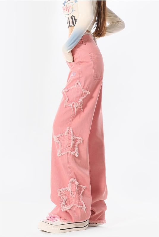 Women's Y2K Baggy Cargo Pants Vintage Jeans for Teen Girls Patterned Denim Joggers Loose Goth Trousers Streetwear3