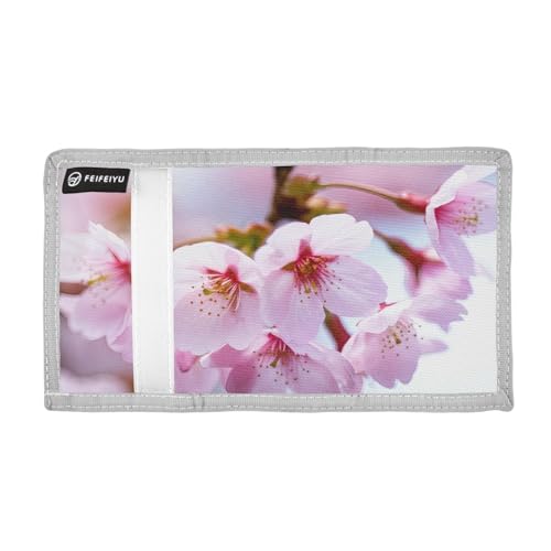 Cherry Blossoms Light Pink Kids Wallet for Boys Girls Trifold Outdoor Sport Wallets for Teen Children Youth Wallet with Zippered Coin Pockets Card Holders Front Pocket Wallets with Magic Sticker