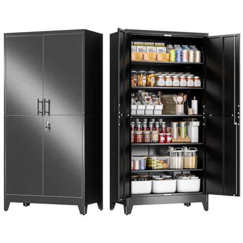 Image of GAIOUS 79 inch Tall Metal Pantry Storage Cabinet with Lock, File Cabinet Black