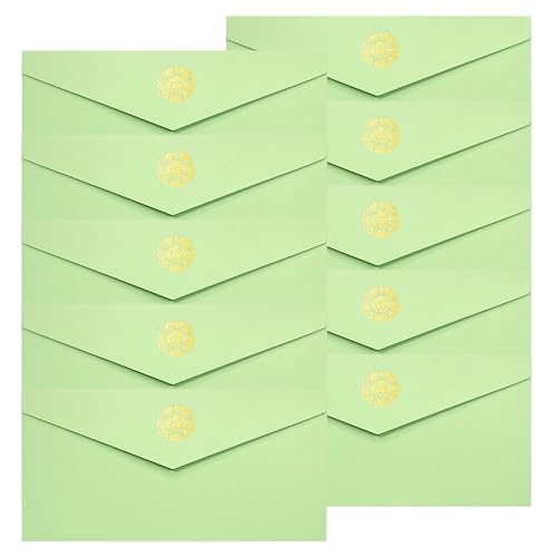 DEVENTORZ 封筒 レターセット 10枚セット 箔押封筒 洋封筒 メッセージカード/挨拶状/ポストカード/招待状 郵便番号枠なし お祝い 結婚式 記念日 業務用封筒 事務用封筒 案内状用 (ライトグリーン)