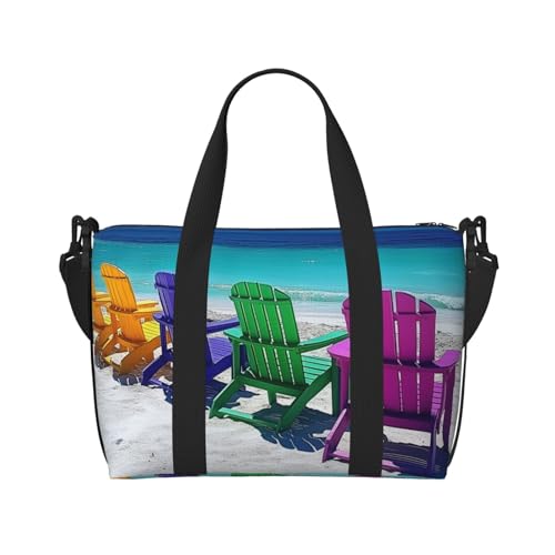 colorful beach chairs art print Travel Duffel Bag, Sports Tote Gym Bag, Swim Pool Bag Large Shoulder Tote Bag for Beach Weekender2