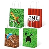 16PCS Party Favor Bags with Handle for Pixels Miner Birthday Party, Miner Craft Gift Bags Goodie Bags Treat Candy Bags for Pixel Miner Themed Kids Birthday Party Decoration