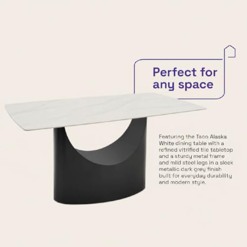 Image of Wakefit Taco Dining Table - Alaska White - 6 Seater I Marble Finish I Vitrified Tile Top I Alaska White