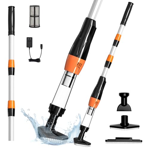 Image of 4 in 1 Cordless Rechargeable Small Pool Vacuum spa hot tub 90 Mins Running Time, 12 Gallons /Min Powerful Suction 2026 new (Black Orange)