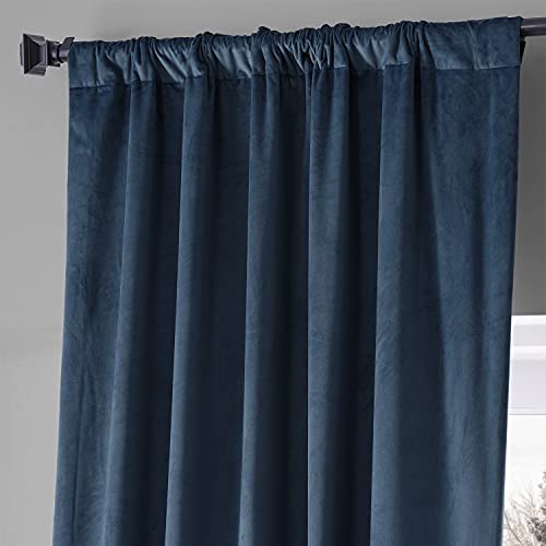 Image of HPD Half Price Drapes Signature Plush Velvet Blackout Curtains for Bedroom (1 Panel), 50W X 96L Hotel Black Out Curtains for Living Room, Thermal Insulated Blackout Curtains for Windows, Varsity Blue