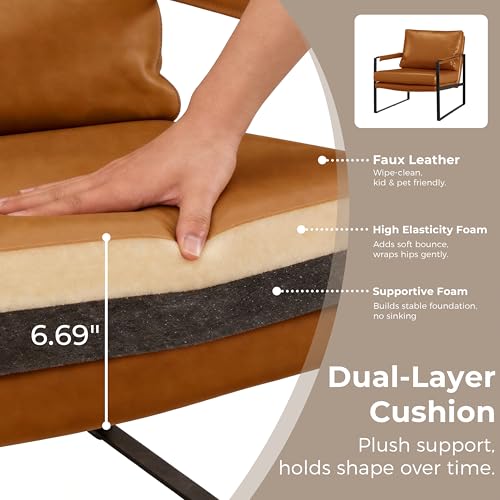 Sillón tapizado marrón con estructura metálica miniatura 3