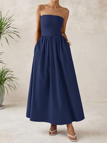 Image of PRETTYGARDEN Women 2026 Summer Elegant Strapless Maxi Dress Tube Top Dress A Line Flowy Long Wedding Party Cocktail Dresses