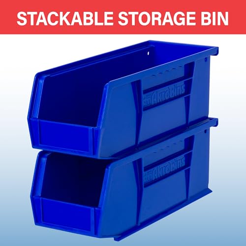 Image of Akro-Mils 30224 AkroBins Plastic Storage Bins, Space-Saving Stackable Bins for Garage, Pantry, Craft Organization, 11 inch L x 4 inch W x 4 inch H, Red, 12-Pack