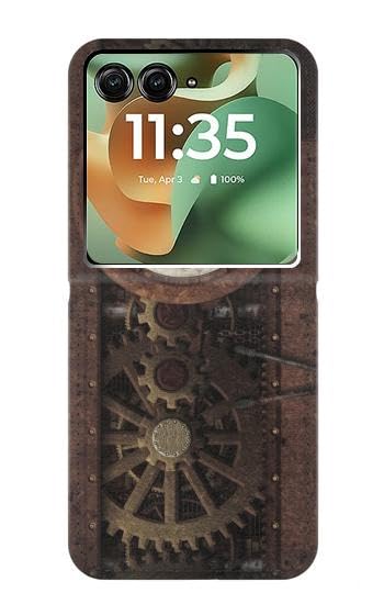 Étui flip housse cuir pour Motorola Razr 70+ protection intégrale motif engrenages steampunk