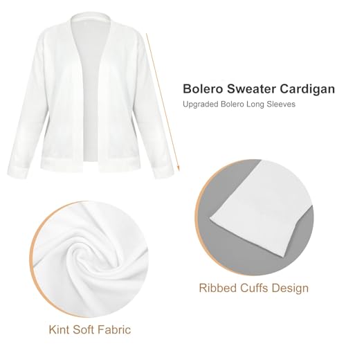 Women's Long Sleeve Cardigan White Open Front Bolero Shrugs Sweater for Women Casual Jeans Dress4
