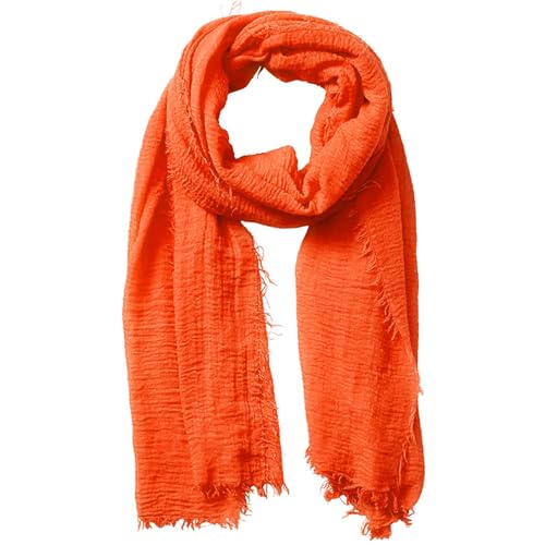 Unisex Cotton Blend Crinkle Scarf Lightweight Long Soft Scarves with Fringes Shawl for Summer Fall Winter 35