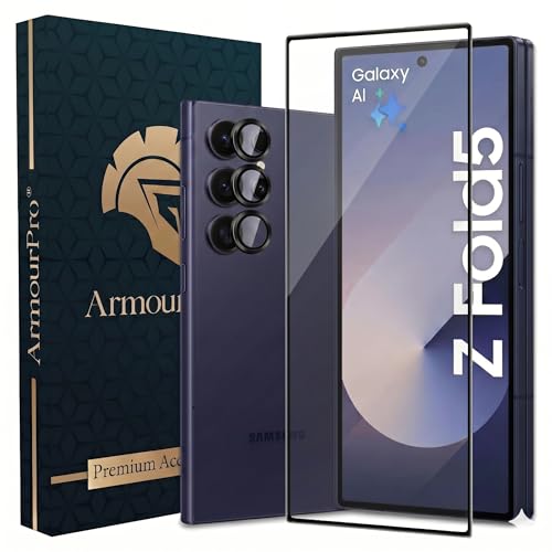 Image of ArmourPro Edge to Edge Tempered Glass for Samsung Galaxy Z Fold 5 with Black Camera Ring Guard, 9H Screen Protector, Anti-Scratch, Anti-Fingerprint, Bubble-Free Installation Kit