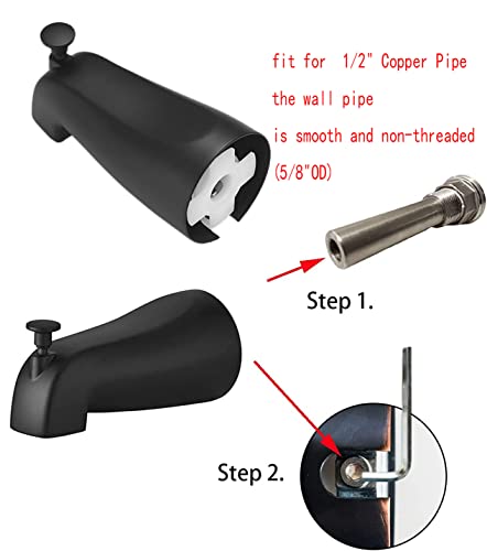 Weirun Bathroom Bathtub Water Outlet Bath Slip-On Diverter Tub Spout 4 Inches 1/2" Copper Pipe, Matte Black #TOP1
