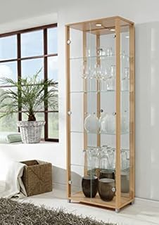 Universe LED 2 Door Glass Display Cabinet- In Black, Silver, White & Beech (Beech)
