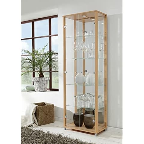 Display Furniture Luxury Universe 2 Door LED Glass Display Cabinet- With 4 Adjustable Shelves (Beech) Cover