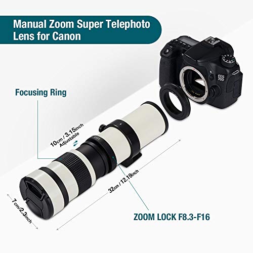 TYCKA 420-800mm f/8.3 DSLR Camera Lens Ultra-Telephoto Lens Manual Zoom Shooting The Moon and Bird Telescope SLR Lens for Canon T-Mount EOS Rebel T3-T7i SL1 SL2 5D-7D 60D-80D II/III/IV - Thumbnail 5