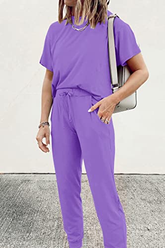 PRETTYGARDEN Women's Two Piece Sets 2025 Summer Spring Jogger Pants Travel Vacation Lounge Outfits Airplane Matching Clothes