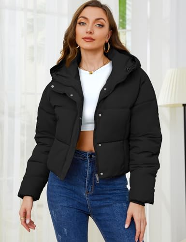 Yimoon Womens Winter Cropped Puffer Jacket Hooded Zip Up Short Warm Quilted Puffer Coat Outerwear3