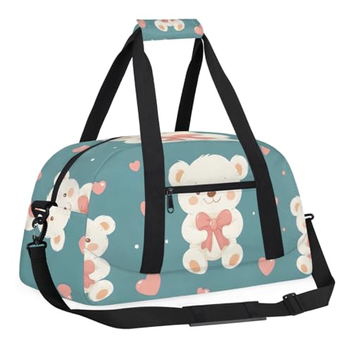 Cute Animal Bear Gym Travel Duffle Bag for Boys - Gymnastics Sports Dance Bag with Front Zipper Pocket for School Practice or Overnight Travel Weekender Sleepover Tote Bag Bear Print