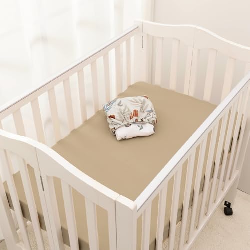 Image of PHF 3 Pack Soft Mini Crib Sheets, Leaf&Mushroom Pack N Play Sheets for Baby Boys Girls, No Slip Universal Fit for Pack N Play, Playard, Portable and Mini Crib Mattresses,Leaf&Mushroom