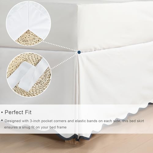 HIG Off White Chic Queen Bed Skirt - Easy Fit Scallop Edge Pleated Bedskirts, 14 Inch Drop Anti-Slip Dust Ruffle, Thick Fabric for Enhanced Privacy, Pre-Washed for Long-Lasting Use(N60022)