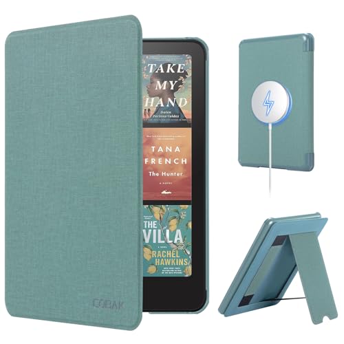 Image of CoBak Lightweight Stand Case for 7 inch 12th Gen 2024 and Colorsoft with Right Hand Strap - Compatible with iPhone MagSafe, for Samsung /Belkin /Anker Wireless Charging Pads,Misty Blue