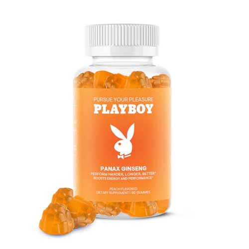 Playboy Ginseng Gummies (60 Count - Peach Flavored) - Perform Harder Longer Better - Panax Ginseng Supplement Gummy for Men and Women - 100% Natural Vegan Non GMO Ginseng Root 6:1 Extract