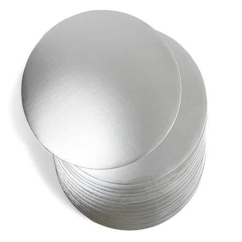 qiqee Tablas redondas plateadas para tartas de 10 pulgadas, paquete de 40 unidades, base redonda, cartón de grado alimenticio (más delgado pero más fuerte)