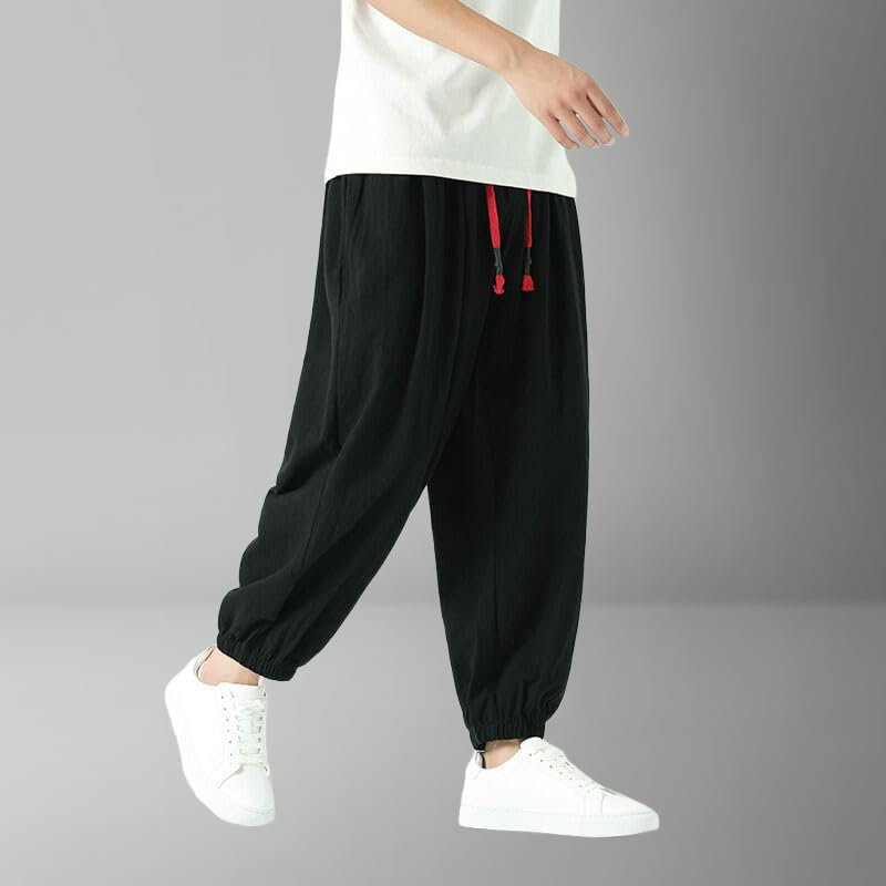 Men's Summer Chinese Style Japanese Trendy Thin Cotton Linen Wide Leg Harem Lantern Pants3
