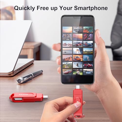 Image of KEXIN Dual 64GB USB 3.0 Flash Drive Pen Drive 110MB /s Swivel USB-A & Type-C Memory Stick for Smartphone Tablet iPhone 15 /16 /17 Car Game Console, Red
