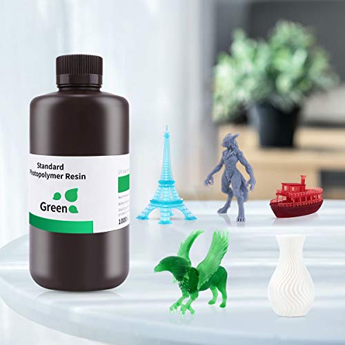 ELEGOO Impresora 3D LCD UV Resina, 405nm Resina de Fotopolímero Rápido para Impresora LCD/DLP 3D Resina de Fotopolímero 1000g Verde Claro
