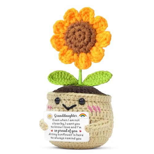 JMIMO Granddaughter Gifts Handmade Sunflower Crochet Granddaughter Birthday Christmas Graduation Gifts from Nanny Grandad Granddaughter Proud of You Present Idea