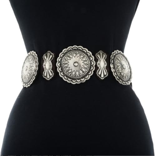Navajo Turquoise Hand Hammered Silver Concho Belt Full Size Pattern on Genuine Leather 02452