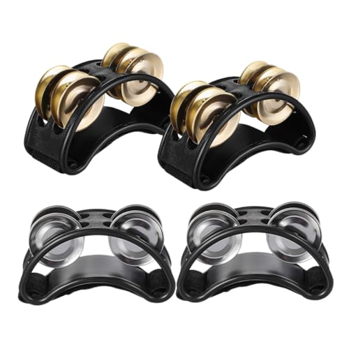 YARNOW 4 Sztuki Częściowy Podwójny Rząd Stopek Tamburyn z Ergonomicznym Pedałem i Metalowymi Dzwoneczkami Instrument Perkusyjny Do Występów i Nauki dla Początkujących Muzyków