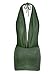EDOLYNSA Knitted Halter Mini Dress for Women Crochet Beach Coverup Deep V Neck Vacation Outfits Sexy Blackless Party Dresses Dark Green