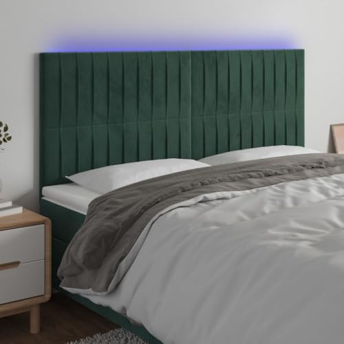 Genérico Cabecero con Luces Terciopelo Verde Oscuro 200x5x118/128 cm,Cabeceros y pies de cama-3122731