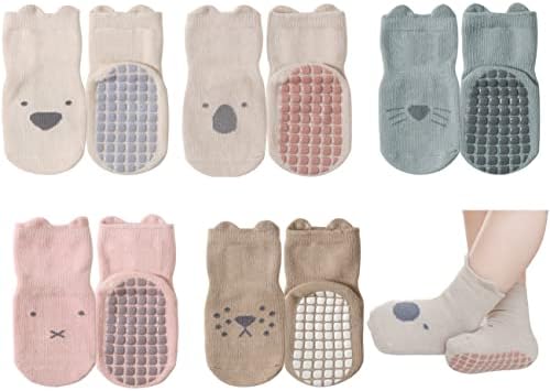 Exemaba Rutschfeste Socken für Baby Mädchen Jungen 5 Paar Kinder Anti Rutsch Socken Sportsocken Stoppersocken