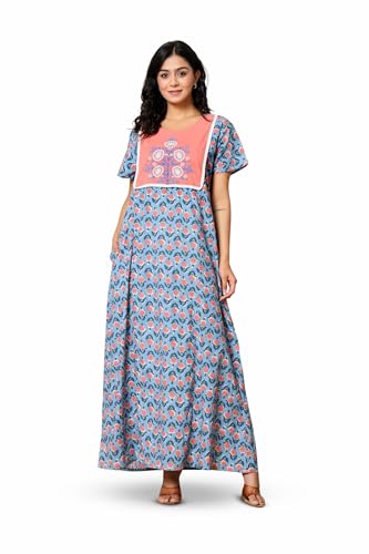 Image of NIHSAMAH Cotton Nighty for Women - Printed Stylish Night Gown, Comfortable Sleepwear Long Nightwear, Maxi
